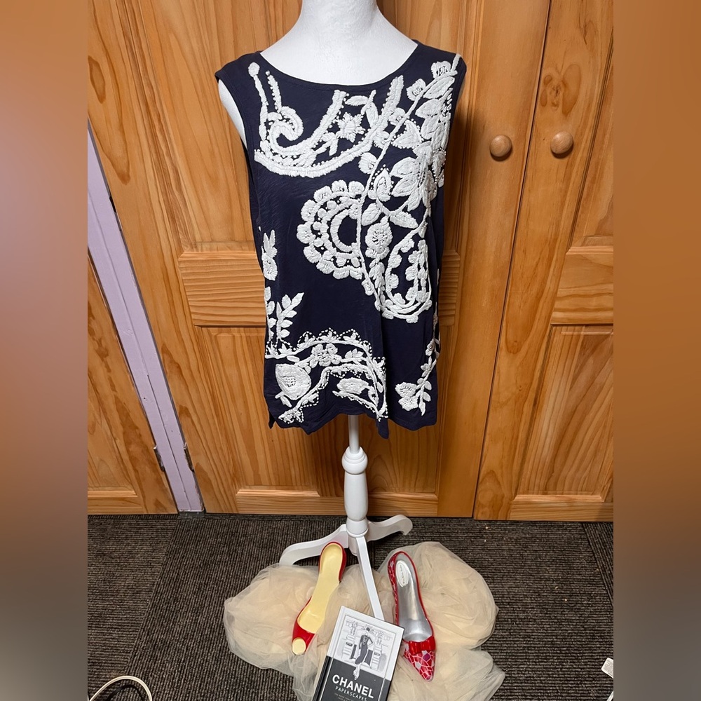 Lucky Brand Navy and White Tank Top